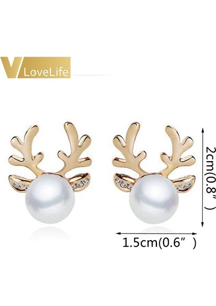 Altın Geyik Bayanlar Için 1 Çift Noel Hediye Zarif Takılar Yılbaşı Inci Geyik Küpe Rena Geyik Küpe Çivi (Yurt Dışından) fiyatları