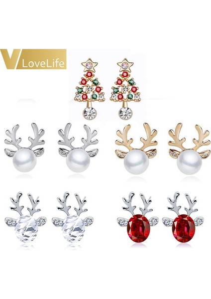 Altın Geyik Bayanlar Için 1 Çift Noel Hediye Zarif Takılar Yılbaşı Inci Geyik Küpe Rena Geyik Küpe Çivi (Yurt Dışından) indirimleri