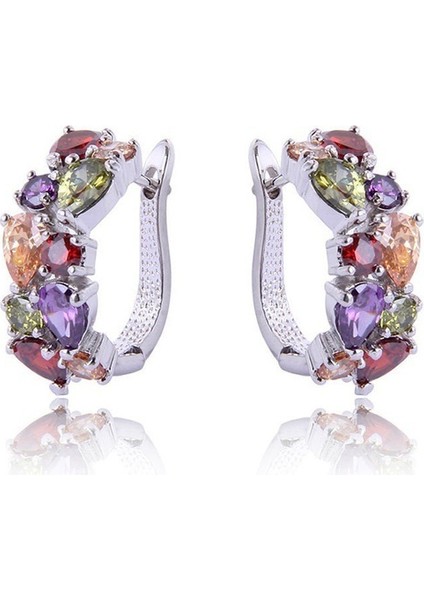 Çok Renkli Stil Mücevher Renkli Ametist & Yakut Kadın Gümüş Halka Küpe (Yurt Dışından)