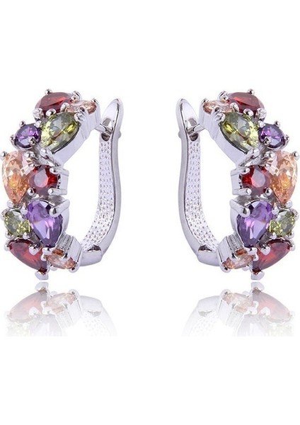 Çok Renkli Stil Mücevher Renkli Ametist & Yakut Kadın Gümüş Halka Küpe (Yurt Dışından) fiyatları
