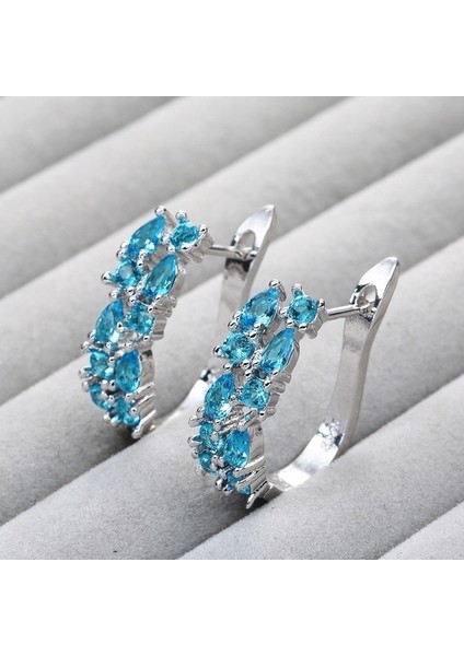 Çok Renkli Stil Mücevher Renkli Ametist & Yakut Kadın Gümüş Halka Küpe (Yurt Dışından) modelleri