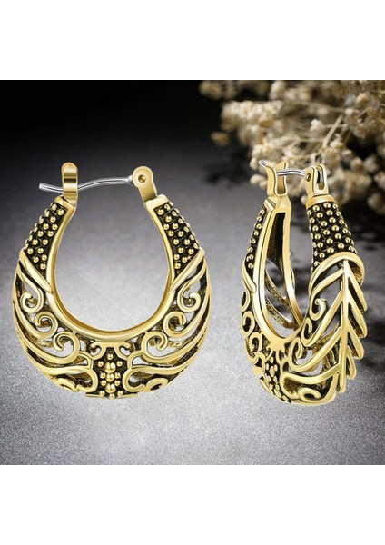 Antika Altın Tarzı Kadınlar Için Antika Gümüş Antika Altın Oymalı Halka Küpe (Yurt Dışından)