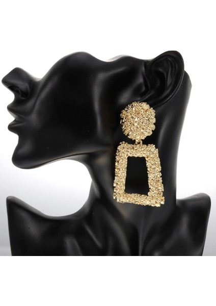 Altın Tarzı Kadınlar Için Büyük Vintage Küpe Altın Renkli Geometrik Beyan Metal Asılı Moda Düşen Küpe Takı (Yurt Dışından)