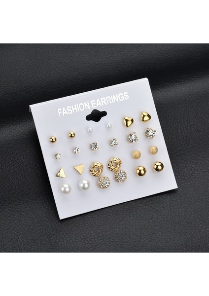 Gümüş Tarzı 2019 Yeni Gümüş Küpe Kadın Moda Inci Küpe Aksesuarları 12 Çift Geometrik Şekil Takı Seti (Yurt Dışından) fiyatları