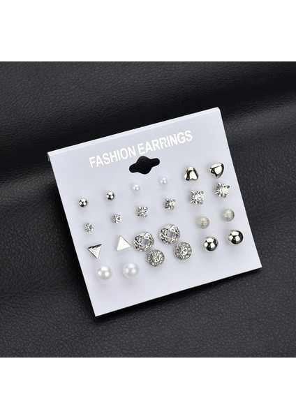 Gümüş Tarzı 2019 Yeni Gümüş Küpe Kadın Moda Inci Küpe Aksesuarları 12 Çift Geometrik Şekil Takı Seti (Yurt Dışından) modelleri