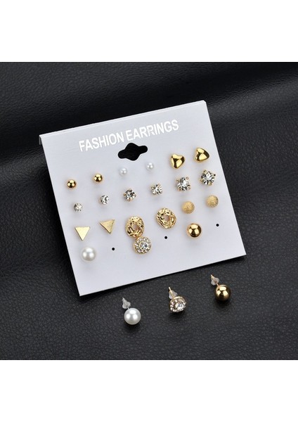 Gümüş Tarzı 2019 Yeni Gümüş Küpe Kadın Moda Inci Küpe Aksesuarları 12 Çift Geometrik Şekil Takı Seti (Yurt Dışından) fırsatları