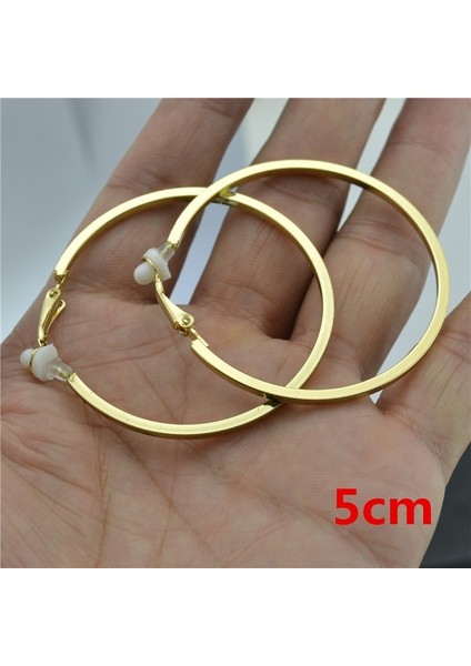 Gül Altın Tarzı 7 cm Kadınlar Için Deliksiz Kulak Üstü Küpe Büyük Kare Alaşım Çember Gümüş ve Altın Renkli Moda Takı (Yurt Dışından)