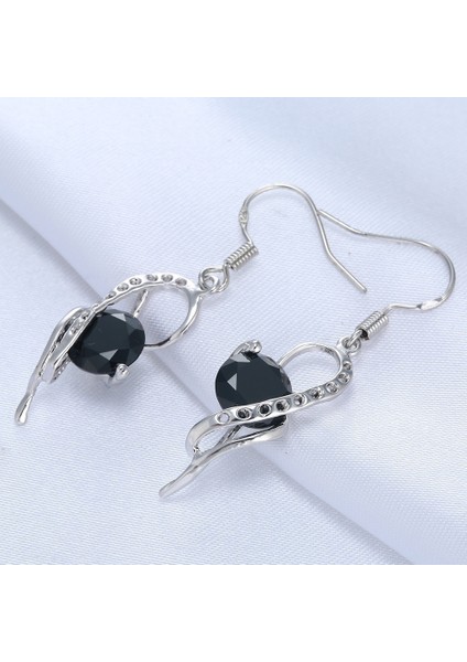 Güzel Kadın Takı Gümüş Doğal Siyah Safir Küpe Dangle (Yurt Dışından) fırsatları