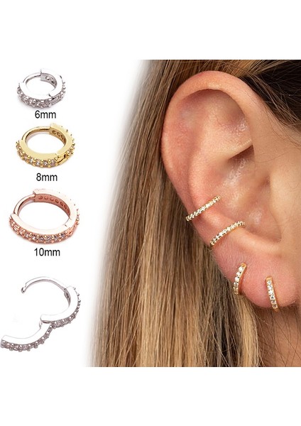 Gümüş- (6mm) Zirkon Kıkırdak Huggie Küpe Küçük Halka Helix Piercing Burun Halka Huggie Küpe Cz Kulak Piercing Takı1 Adet (Yurt Dışından)