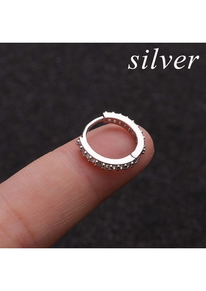 Gümüş- (6mm) Zirkon Kıkırdak Huggie Küpe Küçük Halka Helix Piercing Burun Halka Huggie Küpe Cz Kulak Piercing Takı1 Adet (Yurt Dışından)