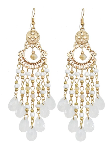 Kırmızı Stil Kızlar Parti Takıları Için Bohem Tarzı Incili Fırfırlı Kristal Damlacıklı Küpe (Yurt Dışından) modelleri