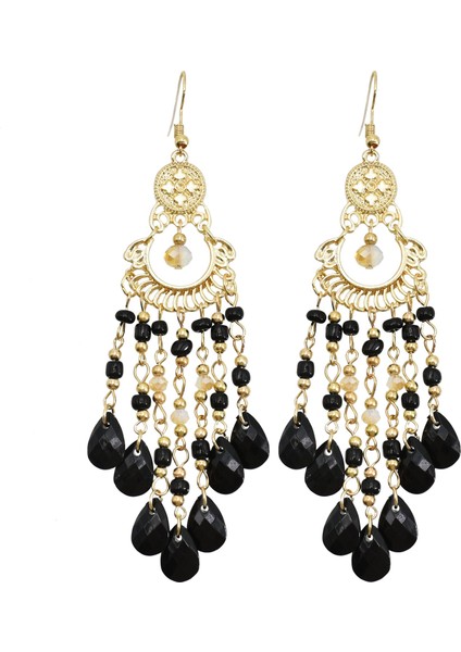 Kırmızı Stil Kızlar Parti Takıları Için Bohem Tarzı Incili Fırfırlı Kristal Damlacıklı Küpe (Yurt Dışından) indirimleri