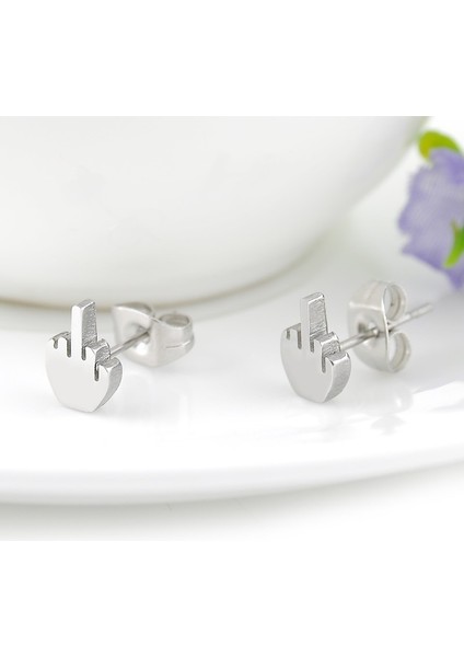 Gümüş Tarzı 1 Çift Punk Tarzı Siyah Gümüş Orta Parmak Tasarımı Küpe (Yurt Dışından)