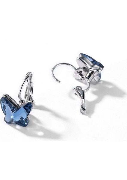 Mavi Stil Kadın Kızlar Için Doğum Günü Hediyesi 925 Ayar Gümüş Kristal Kelebek Kancalı Küpe (Yurt Dışından) fırsatları