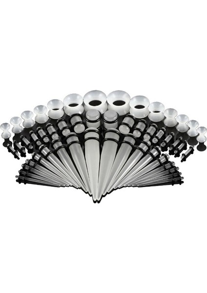 50 Adet Küpe Gerdirme Kiti Akrilik Tapeler ve Fişler Silikon Tüneller Kulak Maşaları Genişletici Set Vücut Piercing Takıları (Yurt Dışından)