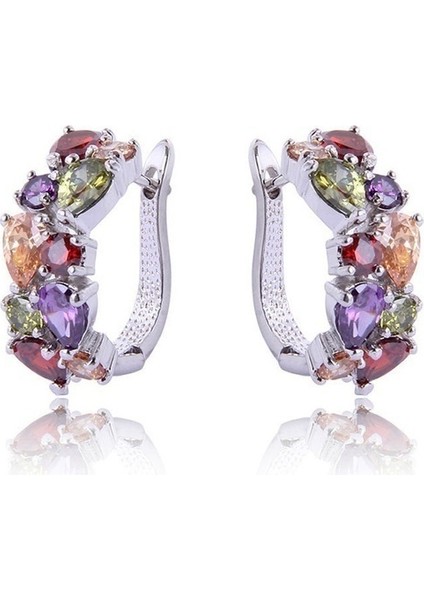 A Kadın Şık Bayan Zümrüt Gümüş Gem Taşlı Küpe Kanca Kulak Takı Aksesuarı (Yurt Dışından)