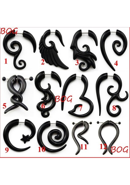 Stil 12 1 Çift Siyah Akrilik Sahte Dolandırıcı Spiral Kulak Taper Gauges Genişletici Küpe Tünel Takıları Piercing Vücut Takıları (Yurt Dışından) fiyatları