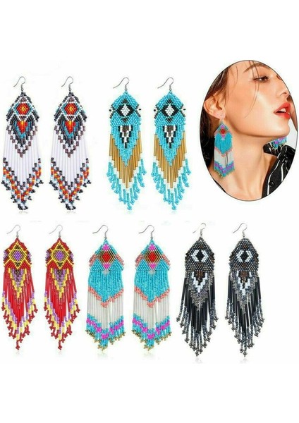 Mavi Stil Yeni Çok Renkli Tohum Boncuklu Küpe Bohemya Uzun Düşen El Yapımı Takı (Yurt Dışından) fiyatları