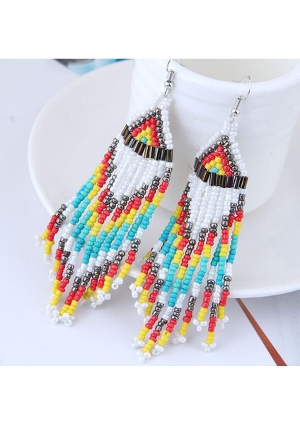 Mavi Stil Yeni Çok Renkli Tohum Boncuklu Küpe Bohemya Uzun Düşen El Yapımı Takı (Yurt Dışından) modelleri