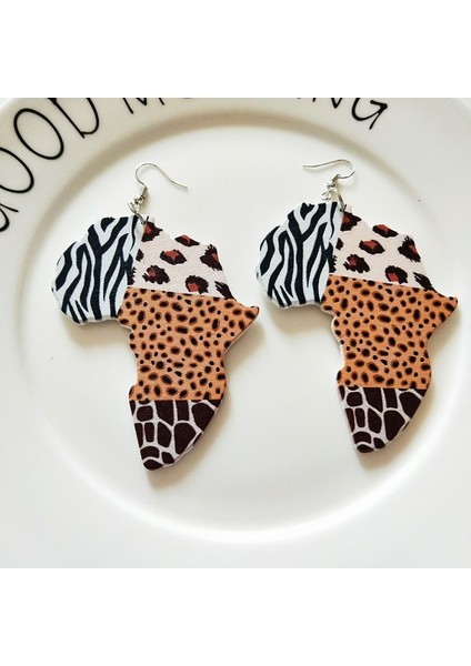 Turuncu Tarzı Daire Afrika Haritası Tipik Afrika Geleneksel Kostümler Zebra Zürafa Hayvan Baskılı Küpe Vintage Ahşap Parti Kulüp Takı (Yurt Dışından) modelleri