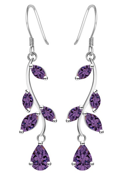 Kırmızı Stil Gümüş Mor Taşlı Zirkon Taşlı Kadın Küpe 1 Çift (Yurt Dışından) fiyatları