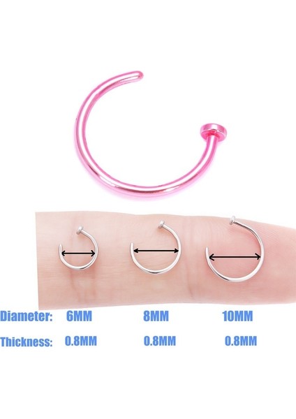 Mavi Stil 8 mm Ince Cerrahi Çelik Açık Burun Halka Piercing Iğnesi 7 Renk 3 Boyut (Yurt Dışından) fırsatları