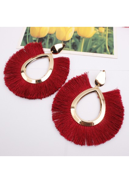 Şarap Kırmızısı Tarzı Moda Takı Bohemia Tarzı Alaşım Fan Tipi Püskül Küpe Retro Küpeler (Yurt Dışından)