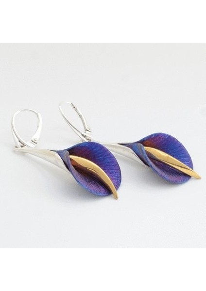 Gümüş Tarzı Womaterling Gümüş Büyük Mavi Kalla Zambak Küpe Moda Takı Hediye (Yurt Dışından)