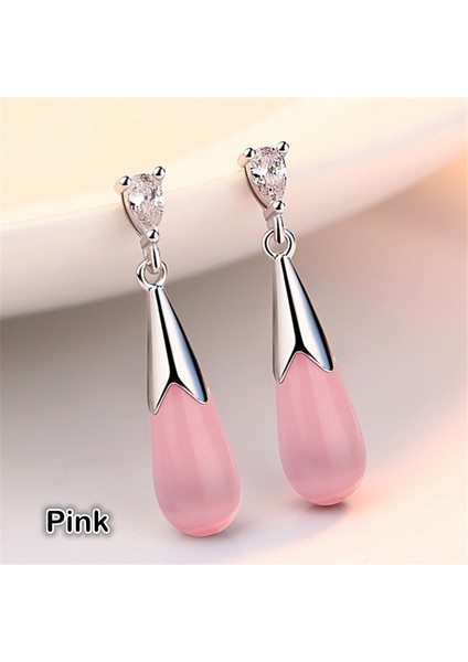 Pembe Tarzı Fashiolver Gömme Zirkon Gözyaşı Şekilli Opal Küpe Bayanlar Takı (Yurt Dışından)