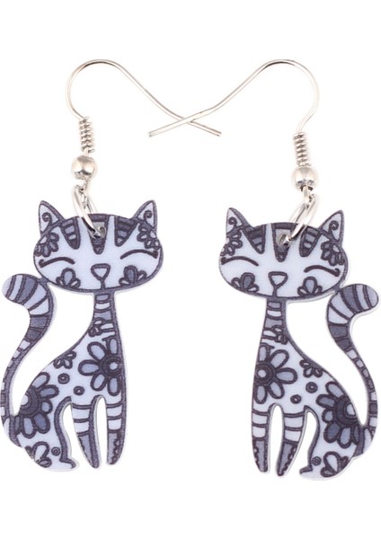 Siyah Stil Kadın Kız Genç Kedili Çiçekli Akrilik Kedi Kedi Küpe Düşen Kolye Takı Hayvan Mücevher Süs Dekorasyon Parti Hediye Alışveriş Şık Aksesuarlar (Yurt Dışından)