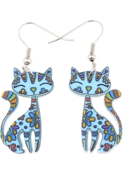 Açık Mavi / Lacivert Tarzı Kadın Kız Genç Kedili Çiçekli Akrilik Kedi Kedi Küpe Düşen Kolye Takı Hayvan Mücevher Süs Dekorasyon Parti Hediye Alışveriş Şık Aksesuarlar (Yurt Dışından)