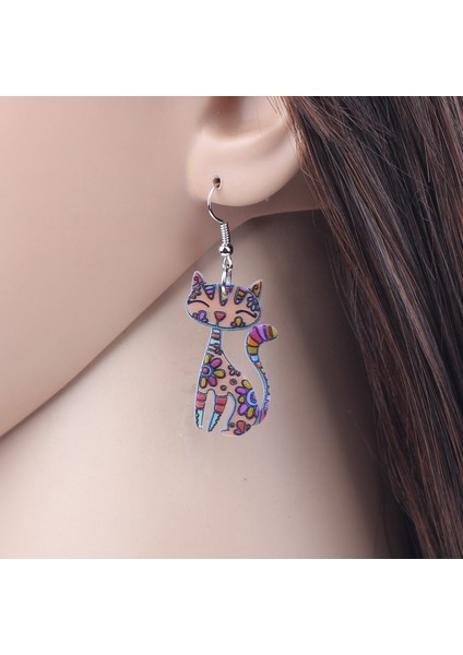 Açık Mavi / Lacivert Tarzı Kadın Kız Genç Kedili Çiçekli Akrilik Kedi Kedi Küpe Düşen Kolye Takı Hayvan Mücevher Süs Dekorasyon Parti Hediye Alışveriş Şık Aksesuarlar (Yurt Dışından) modelleri