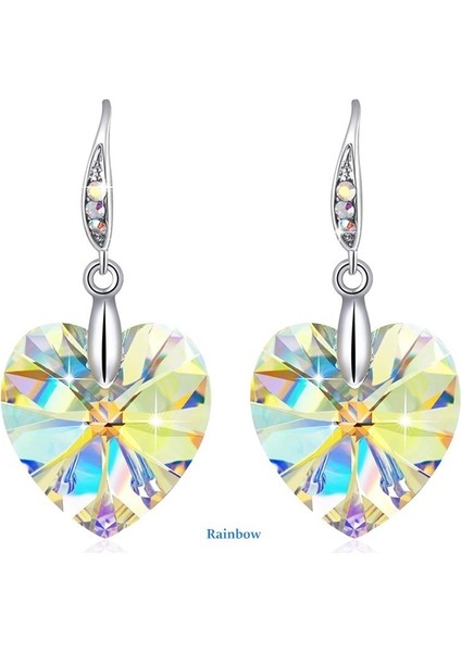 Kırmızı Stil Kadın Kızlar Için 925 Ayar Gümüş Kalp Kristal Küpe - Anneler Günü Için Hediye (Yurt Dışından) indirimleri