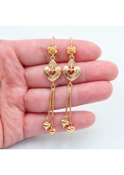 18K Sarı Altın Kaplama Kadın Net Topaz Aşk Kalpleri Fırfır Küpe (Yurt Dışından) fiyatları