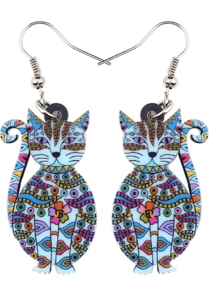 Mavi Stil Kadın Kızlar Çocuklar Için Yeni Moda Hayvan Takı Akrilik Çiçekli Kedi Yavrusu Küpe Büyük Uzun Damla Asma Amac: (Yurt Dışından)