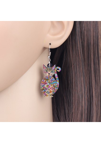 Mavi Stil Kadın Kızlar Çocuklar Için Yeni Moda Hayvan Takı Akrilik Çiçekli Kedi Yavrusu Küpe Büyük Uzun Damla Asma Amac: (Yurt Dışından) modelleri