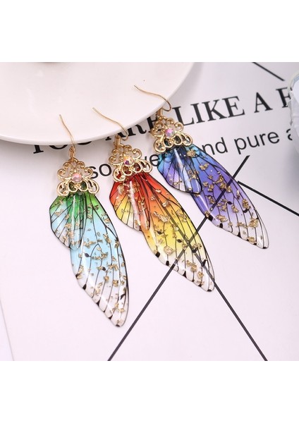 Altın Yeşili El Yapımı Peri Simülasyon Kanat Küpe Böcek Kelebek Kanatı Düşen Küpe Folyo Taşlı Küpe Romantik Gelin Takıları (Yurt Dışından) modelleri