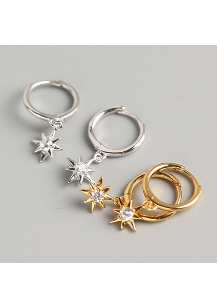 Gümüş Tarzı 1 Çift 18 Ayar Altın Yıldız Küpe Cz Küpe Huggie Hoops Küpe Kadınlar Için Hediye (Yurt Dışından) fırsatları
