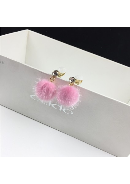 Pembe Tarzı Kadın Kızlar Için Sonbahar ve Kış Sevimli Taklit Püskül Tüy Küpe Taşlı Kulak Klipsi Piercing Olmayan Kulak Manşeti (Yurt Dışından)