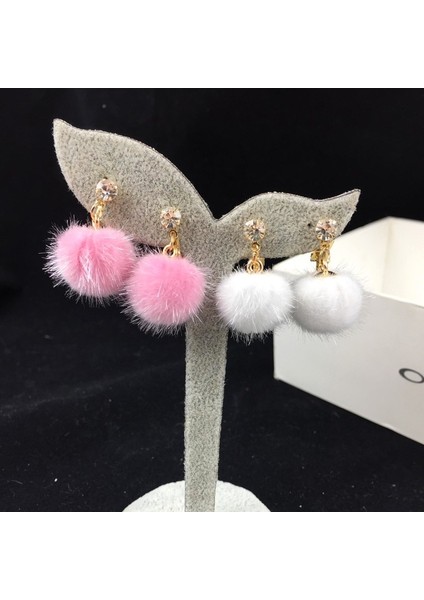 Pembe Tarzı Kadın Kızlar Için Sonbahar ve Kış Sevimli Taklit Püskül Tüy Küpe Taşlı Kulak Klipsi Piercing Olmayan Kulak Manşeti (Yurt Dışından)