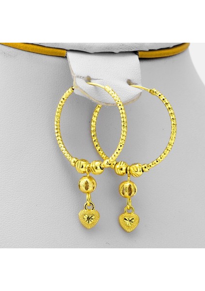 Kadın Kızlar Için 24 Ayar Altın Kaplama Top Küpe Küpe Takı Kalp Yuvarlak Etiyopya Afrika, Arap Yarımadası, Orta Doğu En Iyi Hediye (Yurt Dışından)