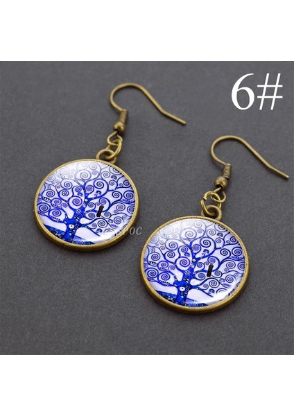 No.6 Boyutu Gustav Klimt Öpücük Sanat Cam Kaba Daire Sallantılı Küpe Bakır Damla Küpe El Yapımı Kulak Takı Kadınlar Için (Yurt Dışından)