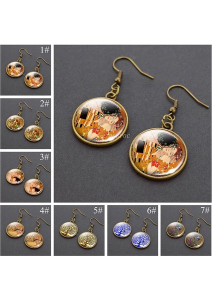 No.6 Boyutu Gustav Klimt Öpücük Sanat Cam Kaba Daire Sallantılı Küpe Bakır Damla Küpe El Yapımı Kulak Takı Kadınlar Için (Yurt Dışından) fiyatları