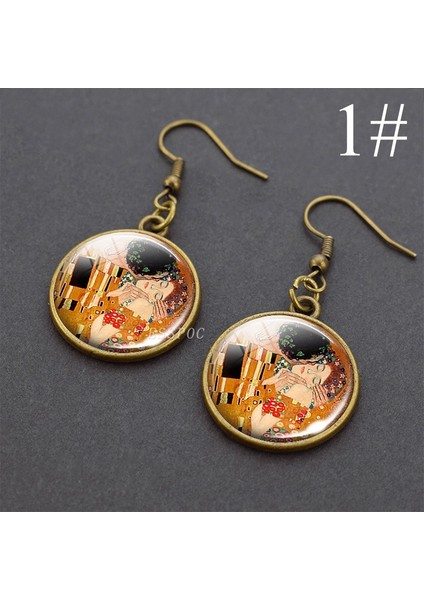 No.6 Boyutu Gustav Klimt Öpücük Sanat Cam Kaba Daire Sallantılı Küpe Bakır Damla Küpe El Yapımı Kulak Takı Kadınlar Için (Yurt Dışından) modelleri