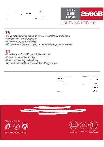3.0 Lightning Metal Otg 256 GB fiyatları