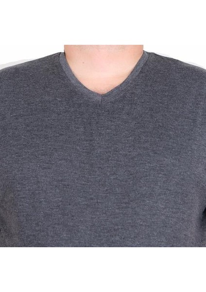 Erkek Büyük Beden Likralı Basic V Yaka Tişört 11170 Antrasit Melanj fiyatları