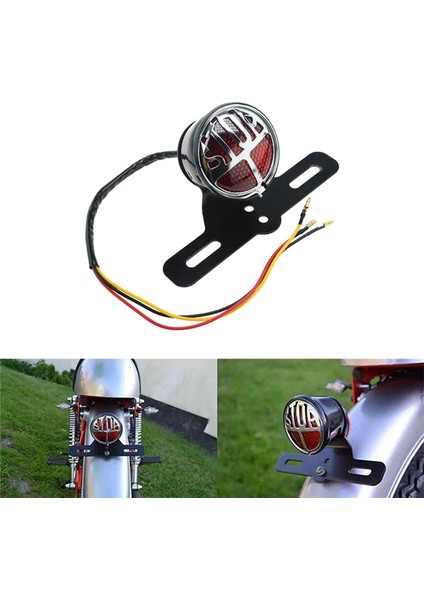 LED Arka Lambası, Motosiklet LED Retro Arka Lambası Stop Lambası Plaka Arka Lambası Chopper Cafe Racer Için, Siyah (Yurt Dışından)