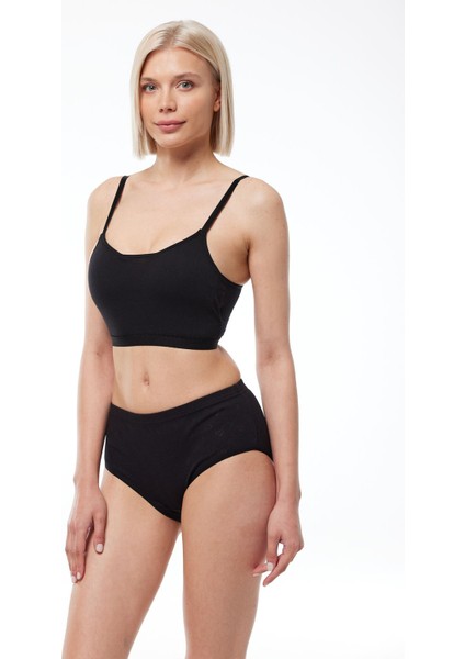 Kadın Siyah 6 Lı Paket %100 Pamuk Yüksek Bel Jakarlı Slip Külot 351