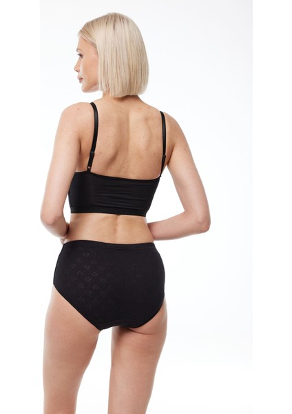 Kadın Siyah 6 Lı Paket %100 Pamuk Yüksek Bel Jakarlı Slip Külot 351