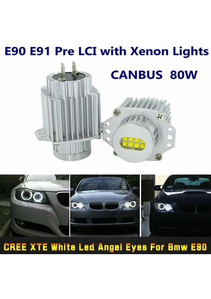 Melek Işıkları, 2 Adet Melek Gözler Canbus 80W LED Far Işaret Ampulleri Hata Ücretsiz - E90 E91 3 Serisi 2005-2008 Süper Beyaz, Gümüş (Yurt Dışından) fırsatları